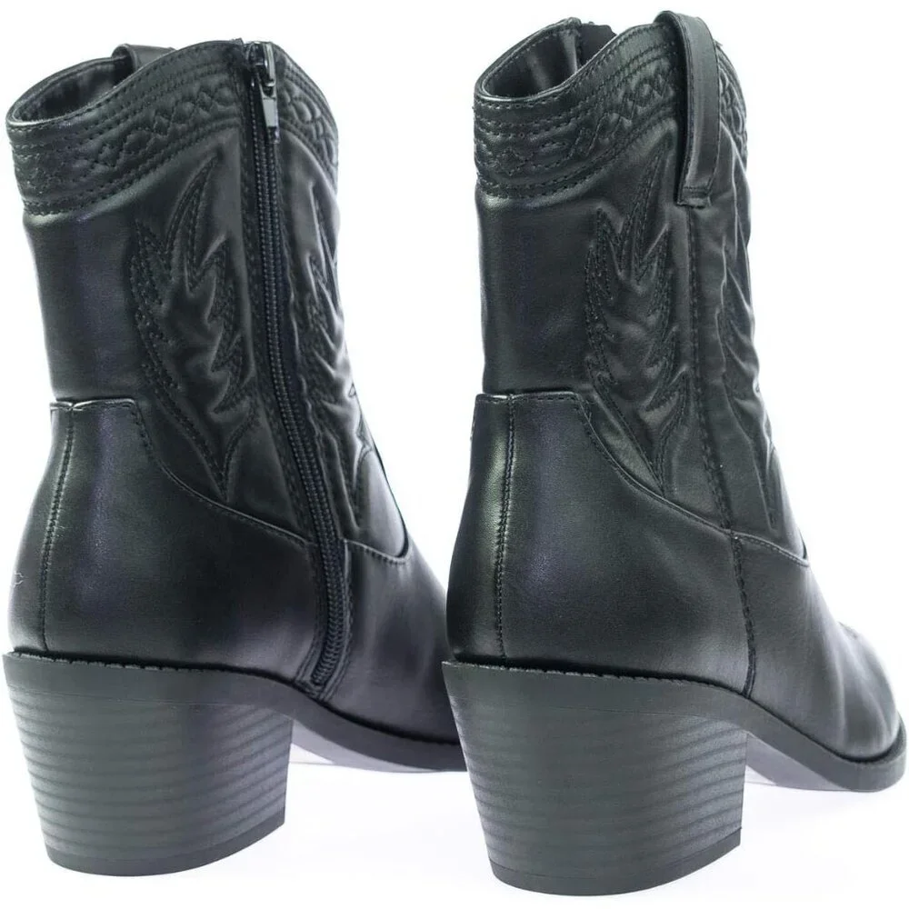 Women's Black Western Cowgirl Stitched Mid Calf Ankle Boots Side Zipper